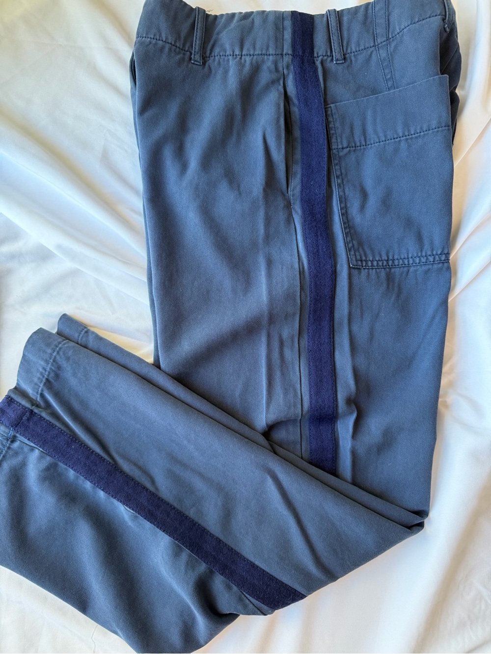 Zara Women's Navy Utility Boot-Cut Flare Pants with Stripe